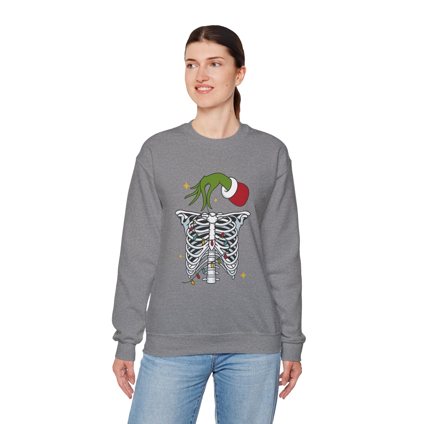 Grinch Holding Your Skeleton Ornaments - Christmas Sweatshirt | Holiday | Roly Poly Print