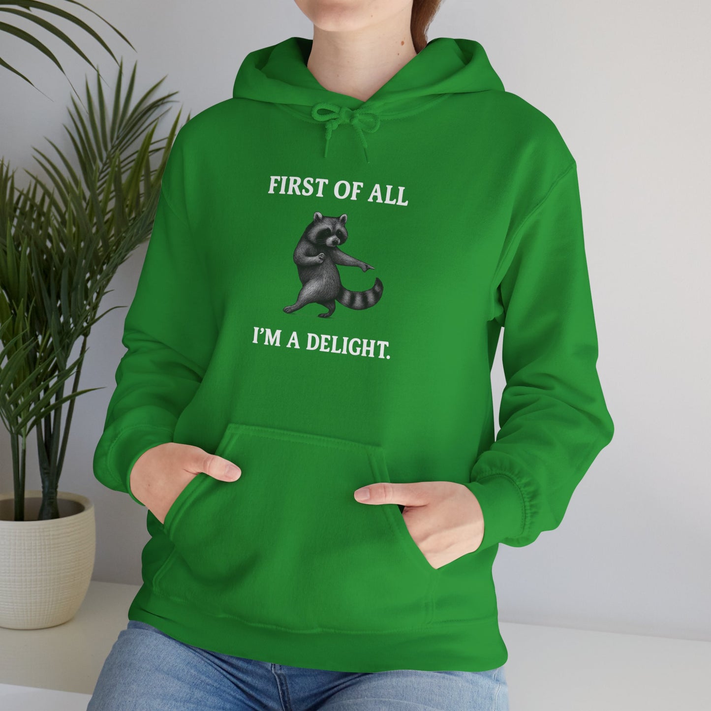 First of All, I'm a Delight Raccoon - Hoodie | Pets and Animals | Roly Poly Print