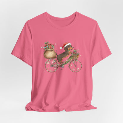 Dachshund Christmas Bike - Christmas T‑Shirt | Holiday | Roly Poly Print
