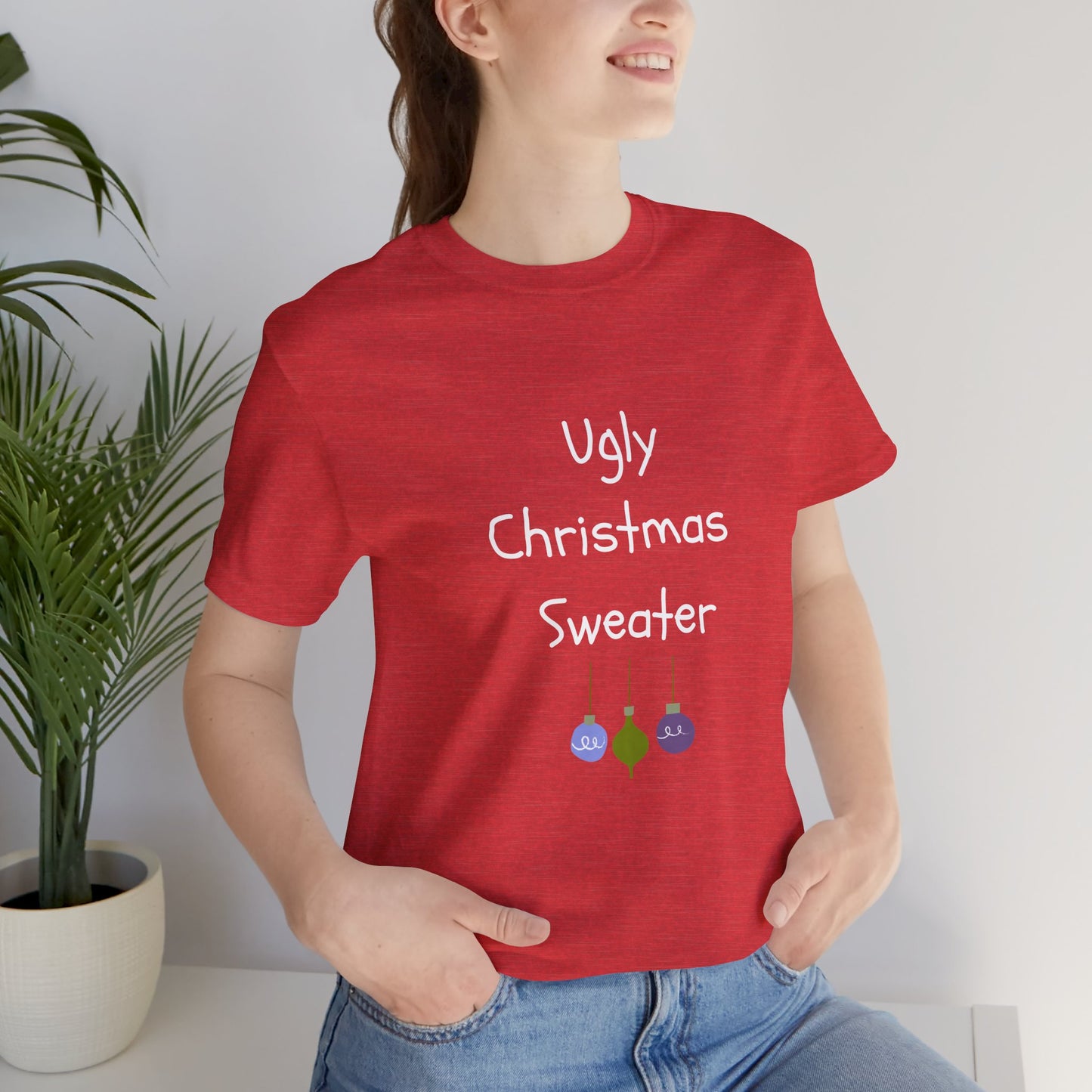 Ugly Christmas Sweater Text on Red- Christmas T-Shirt | Holiday | Roly Poly Print