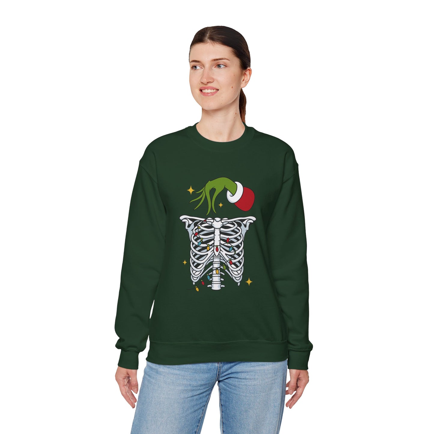 Grinch Holding Your Skeleton Ornaments - Christmas Sweatshirt | Holiday | Roly Poly Print