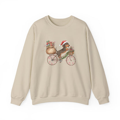Dachshund on a Bike - Christmas Sweatshirt | Holiday | Roly Poly Print