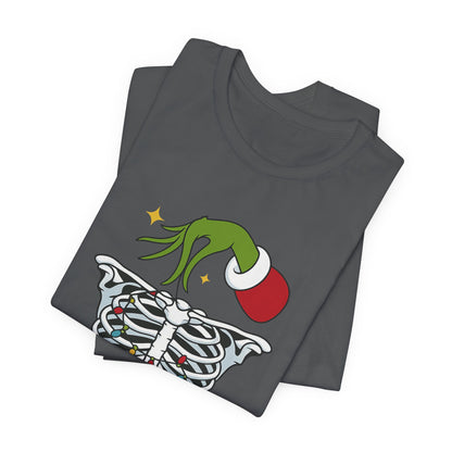 Grinch Holding Your Skeleton Ornaments - Christmas T-Shirt | Holiday | Roly Poly Print