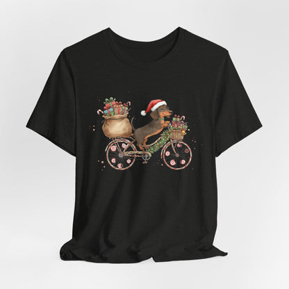 Dachshund Christmas Bike - Christmas T‑Shirt | Holiday | Roly Poly Print