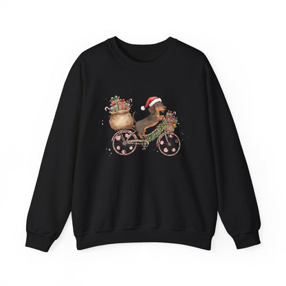 Dachshund on a Bike - Christmas Sweatshirt | Holiday | Roly Poly Print
