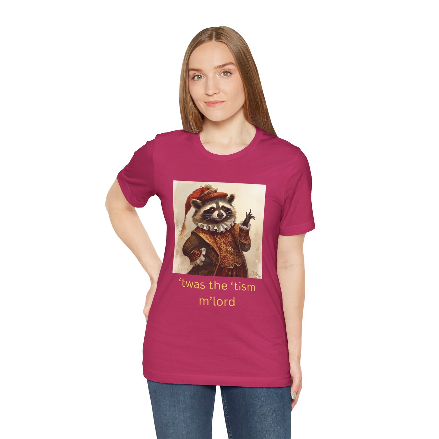 ’twas the ’tism m’lord Medieval Raccoon – T-Shirt | Overstimulated Humor | Roly Poly Print