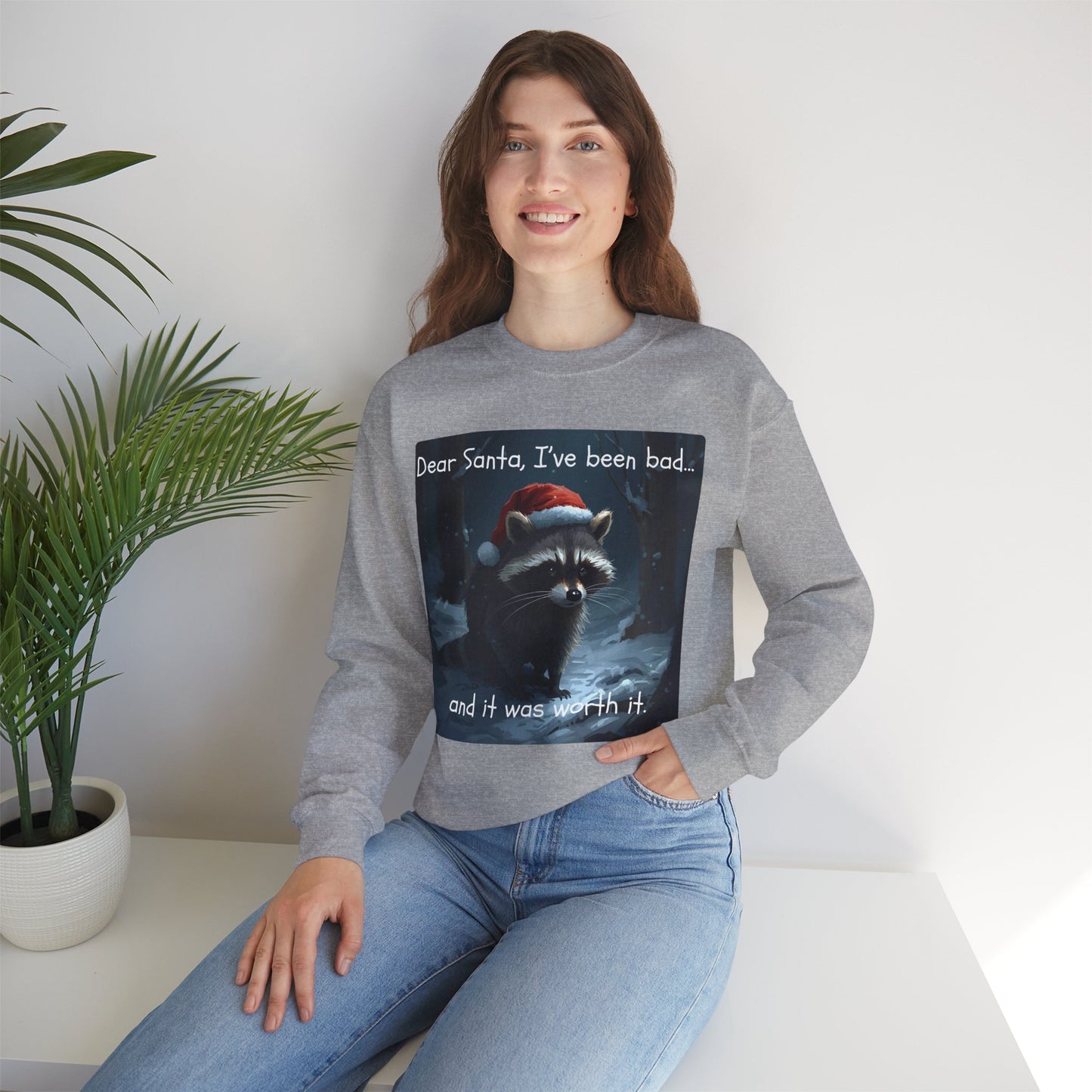 Dear Santa, I've Been Bad and It Was Worth It Raccoon - Christmas Sweatshirt | Pets and Animals | Roly Poly Print