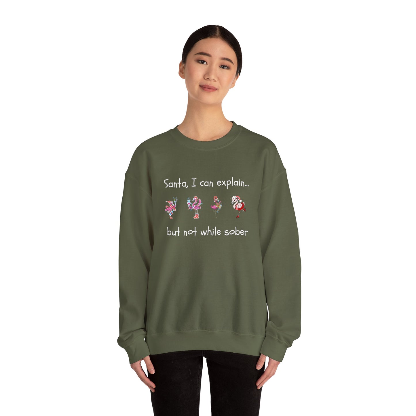 Santa I Can Explain, But Not While Sober Flamingos - Christmas Sweater | Holiday | Roly Poly Print