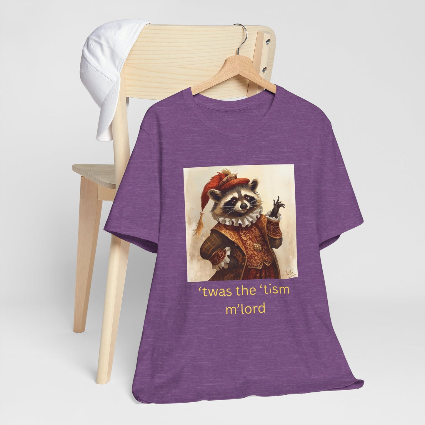 ’twas the ’tism m’lord Medieval Raccoon – T-Shirt | Overstimulated Humor | Roly Poly Print