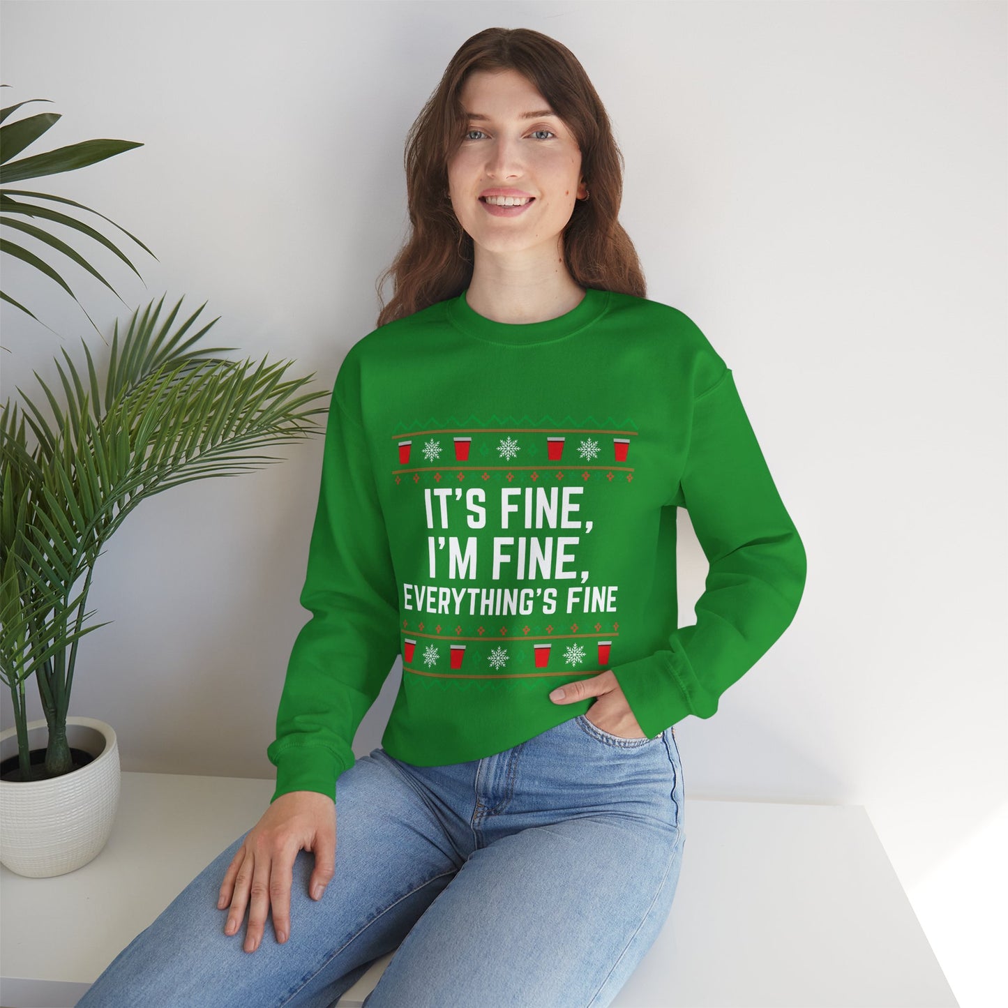 It's Fine, I'm Fine, Everything's Fine Red Solo Cups - Christmas Sweatshirt | Holiday | Roly Poly Print