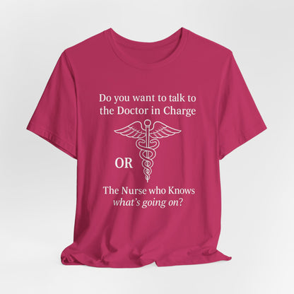 You want the Doctor...or the Nurse who knows what's going on - T-Shirt | Nurses and Healthcare | Roly Poly Print