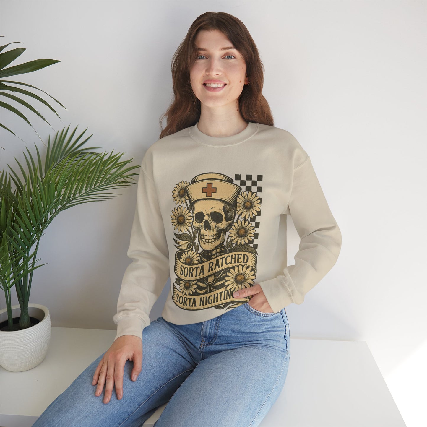 Sorta Ratched Sorta Nightingale with Daisies - Sweatshirt | Nurses and Healthcare | Roly Poly Print