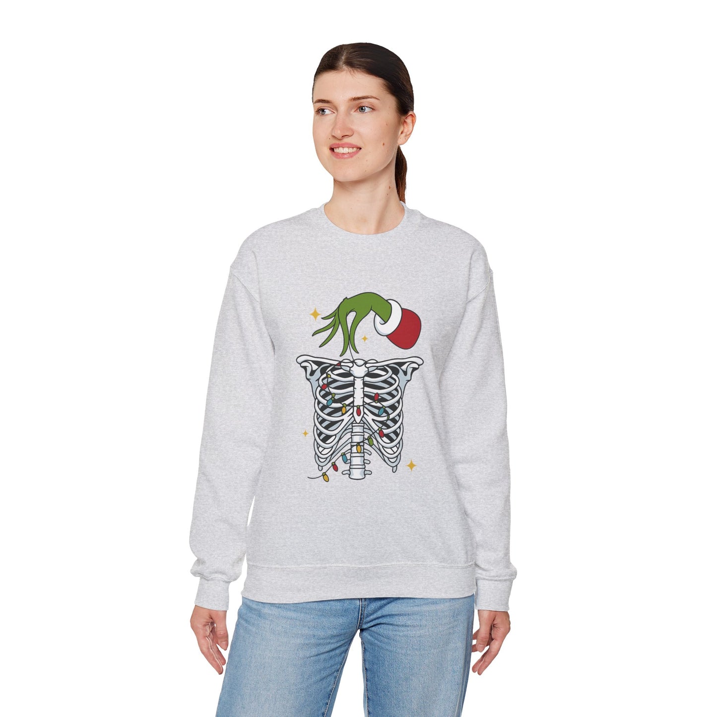 Grinch Holding Your Skeleton Ornaments - Christmas Sweatshirt | Holiday | Roly Poly Print