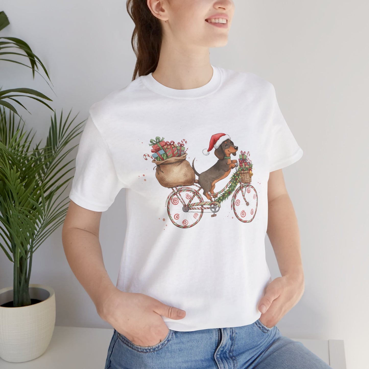 Dachshund Christmas Bike - Christmas T‑Shirt | Holiday | Roly Poly Print