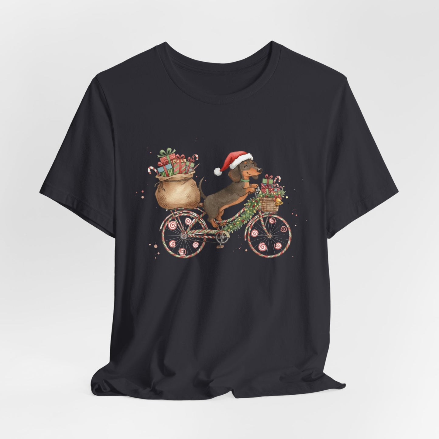 Dachshund Christmas Bike - Christmas T‑Shirt | Holiday | Roly Poly Print