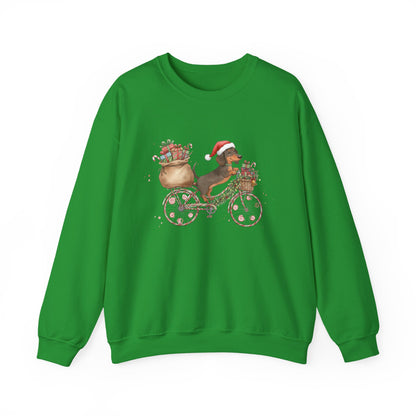 Dachshund on a Bike - Christmas Sweatshirt | Holiday | Roly Poly Print
