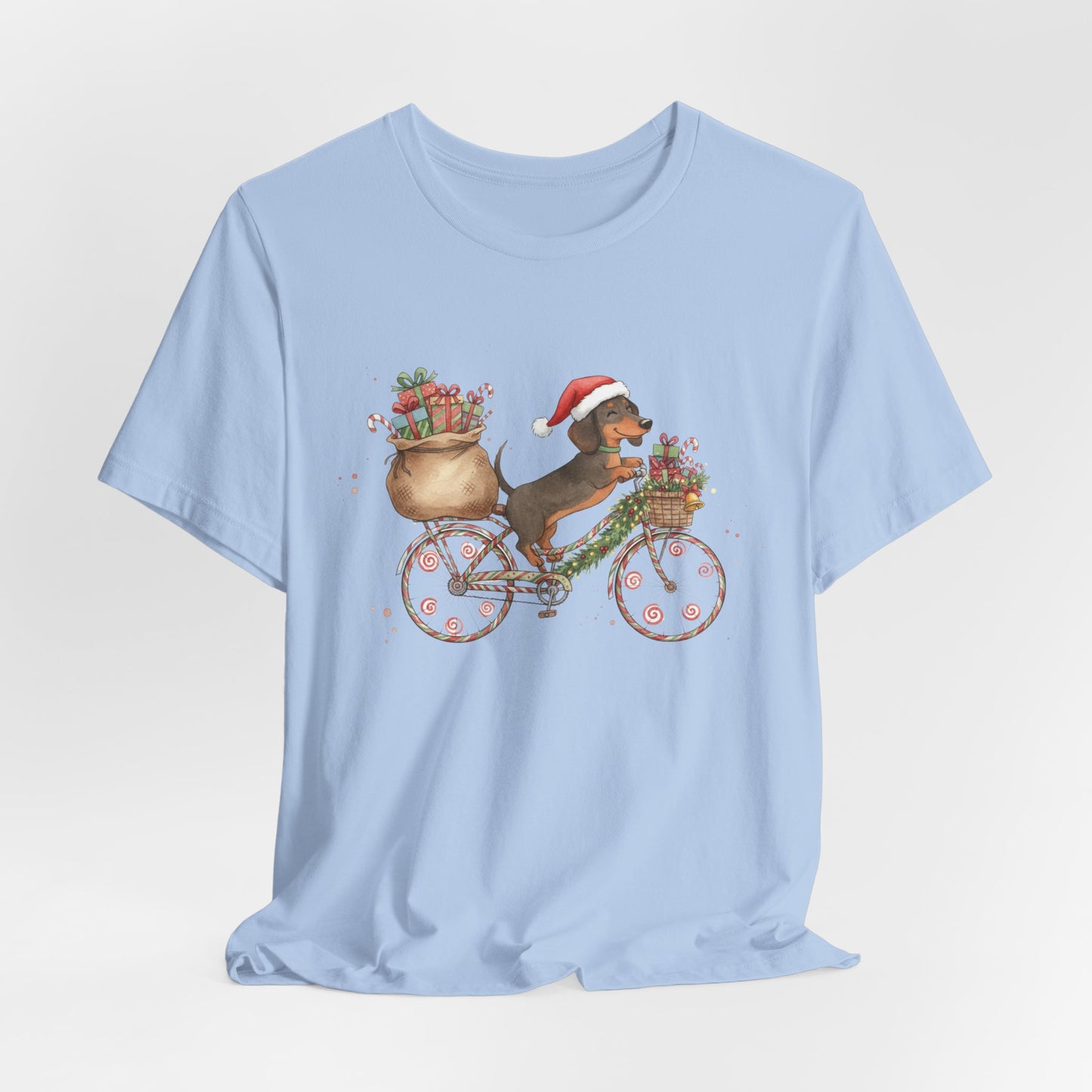 Dachshund Christmas Bike - Christmas T‑Shirt | Holiday | Roly Poly Print