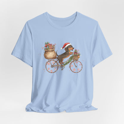 Dachshund Christmas Bike - Christmas T‑Shirt | Holiday | Roly Poly Print