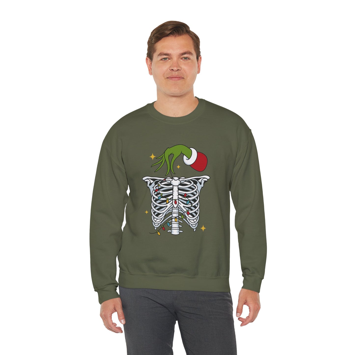 Grinch Holding Your Skeleton Ornaments - Christmas Sweatshirt | Holiday | Roly Poly Print