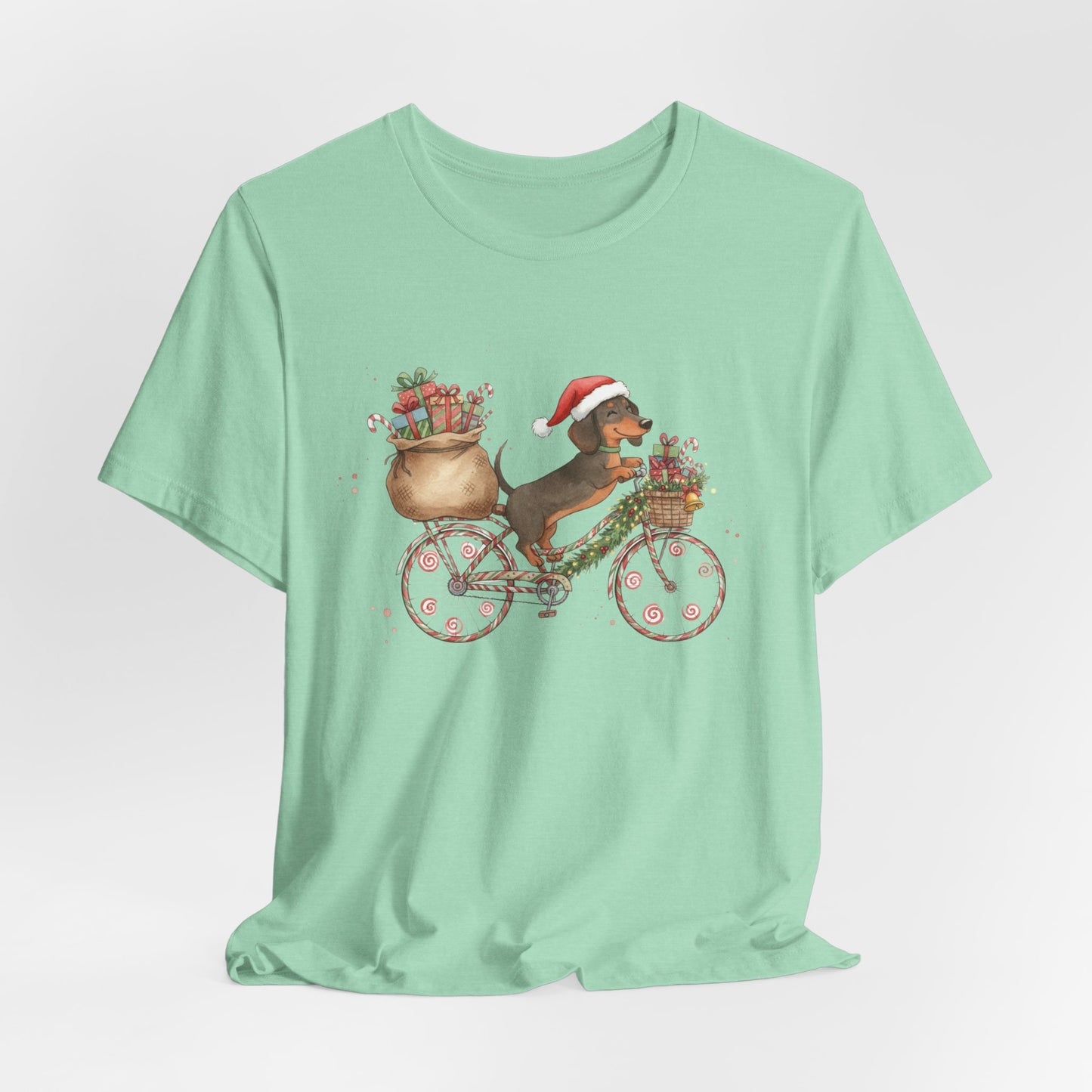 Dachshund Christmas Bike - Christmas T‑Shirt | Holiday | Roly Poly Print