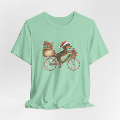 Dachshund Christmas Bike - Christmas T‑Shirt | Holiday | Roly Poly Print