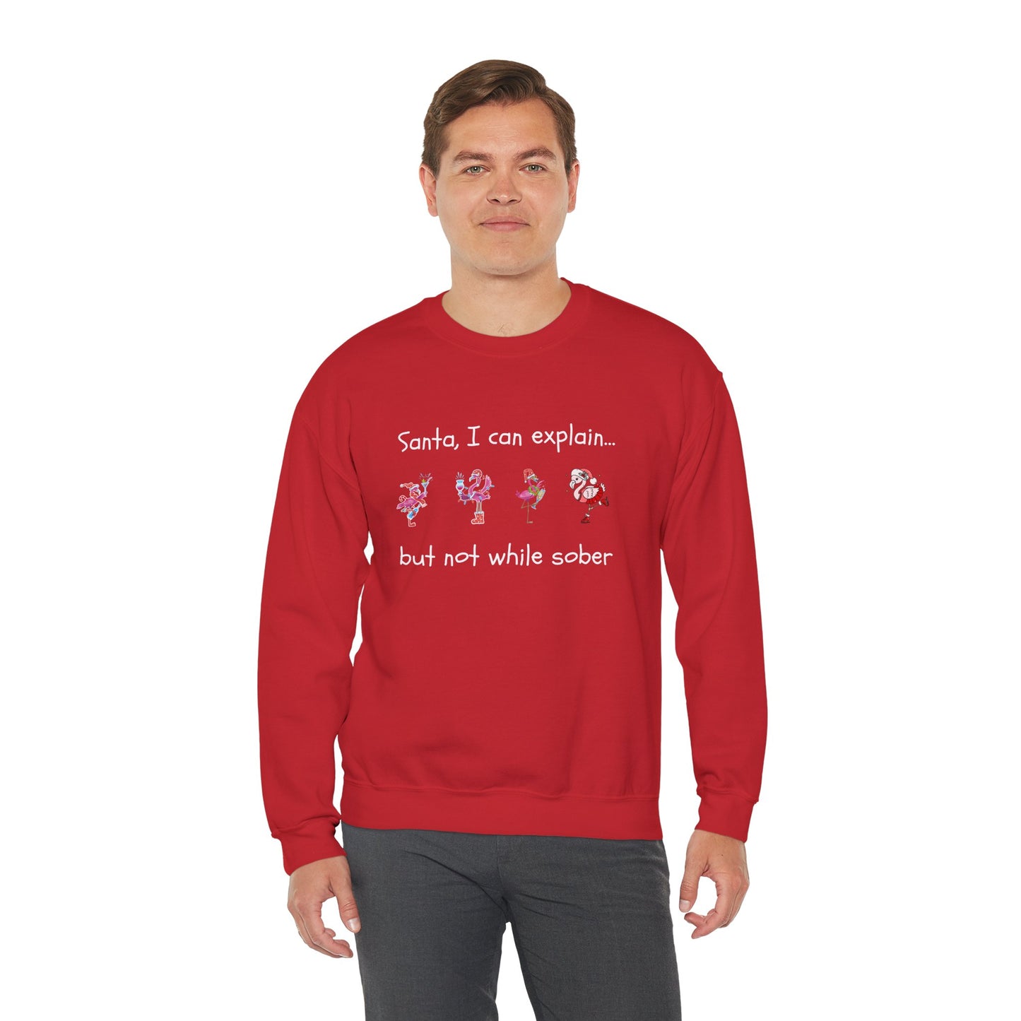 Santa I Can Explain, But Not While Sober Flamingos - Christmas Sweater | Holiday | Roly Poly Print