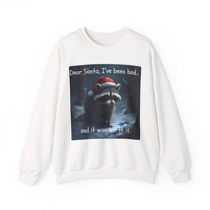 Dear Santa, I've Been Bad and It Was Worth It Raccoon - Christmas Sweatshirt | Pets and Animals | Roly Poly Print