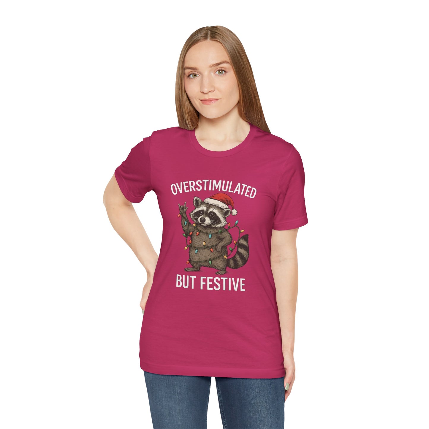Overstimulated but Festive Raccoon - Christmas T-Shirt | Holiday | Roly Poly Print