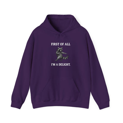 First of All, I'm a Delight Raccoon - Hoodie | Pets and Animals | Roly Poly Print