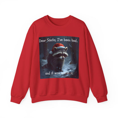 Dear Santa, I've Been Bad and It Was Worth It Raccoon - Christmas Sweatshirt | Pets and Animals | Roly Poly Print