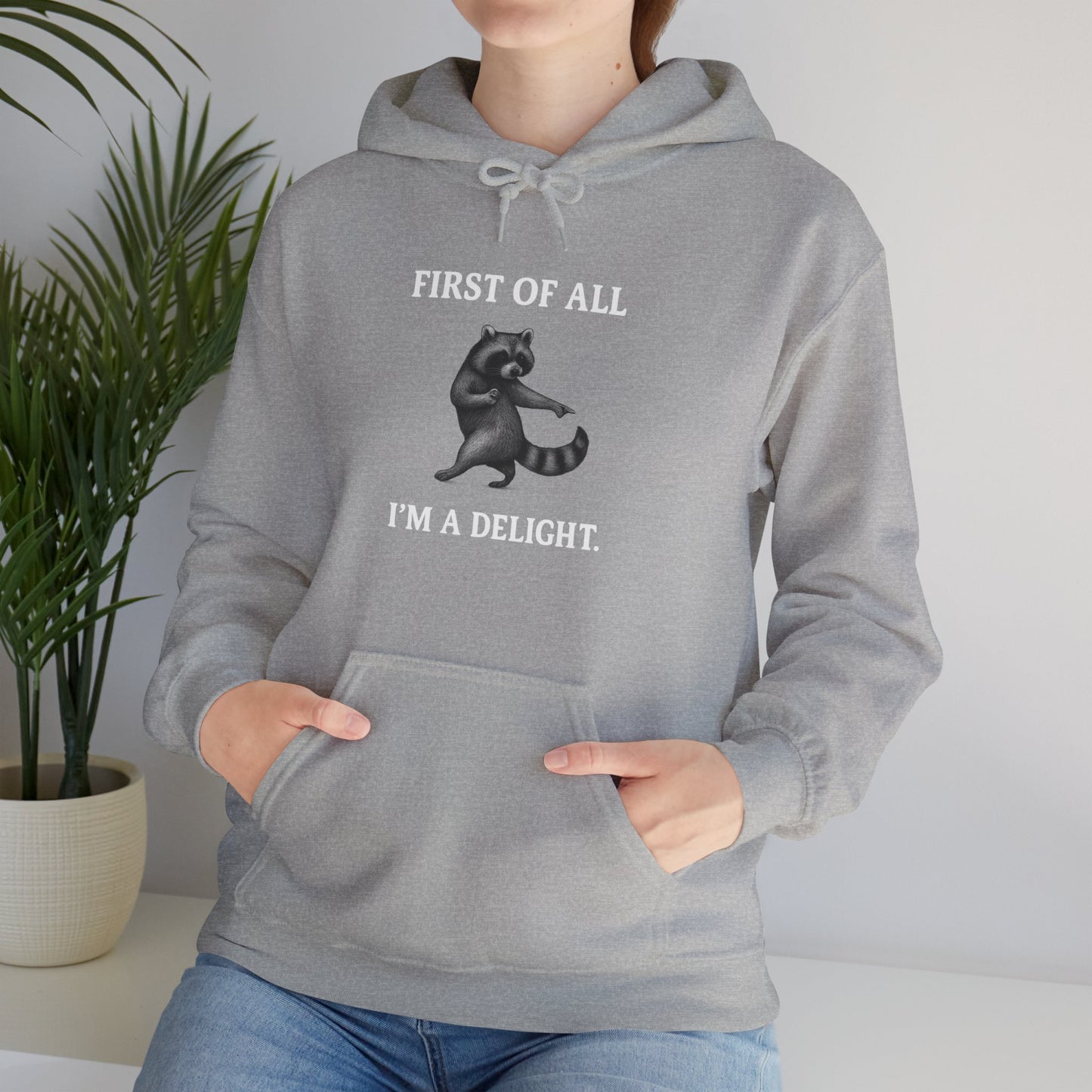 First of All, I'm a Delight Raccoon - Hoodie | Pets and Animals | Roly Poly Print