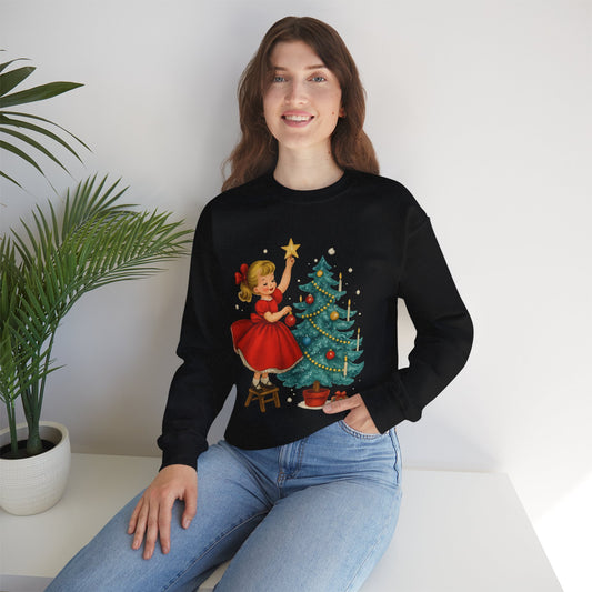 Girl Decorating Tree Vintage 1950s Art – Sweatshirt | Holiday & Seasonal | Roly Poly Print