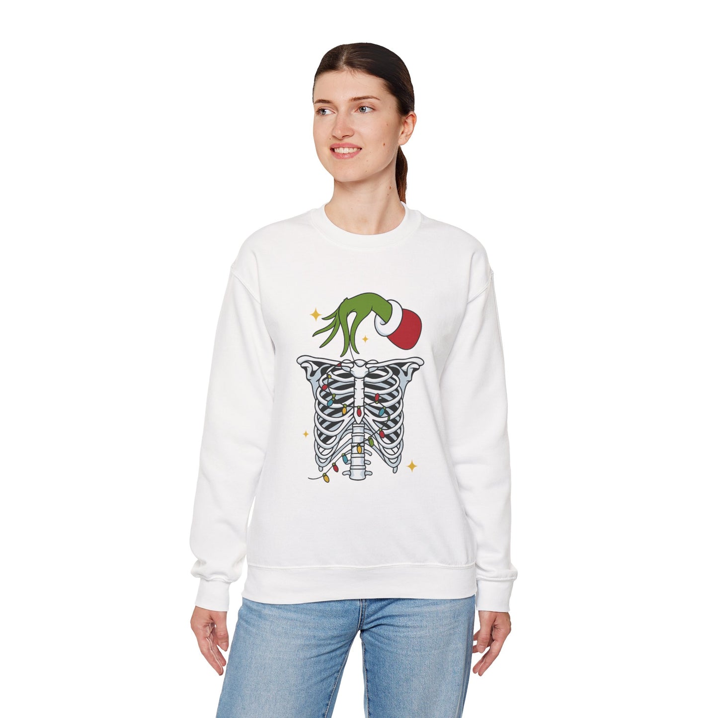 Grinch Holding Your Skeleton Ornaments - Christmas Sweatshirt | Holiday | Roly Poly Print