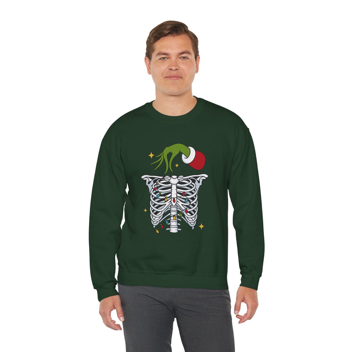 Grinch Holding Your Skeleton Ornaments - Christmas Sweatshirt | Holiday | Roly Poly Print