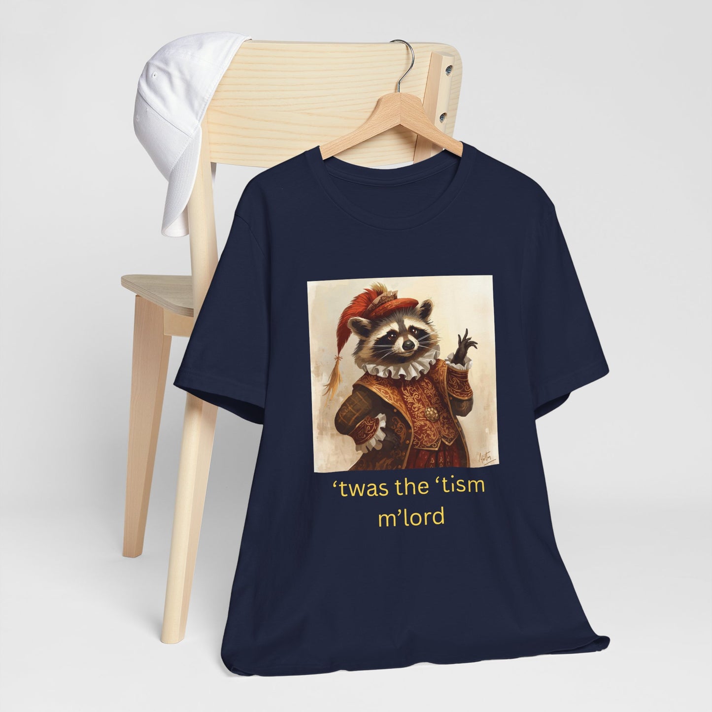 ’twas the ’tism m’lord Medieval Raccoon – T-Shirt | Overstimulated Humor | Roly Poly Print