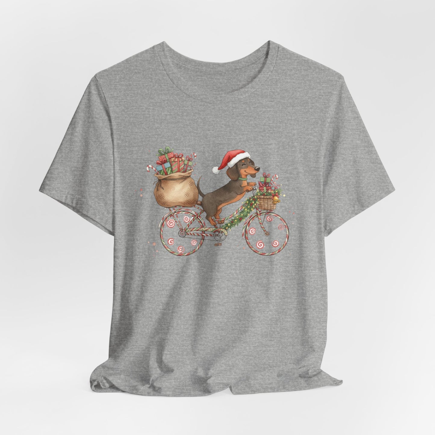 Dachshund Christmas Bike - Christmas T‑Shirt | Holiday | Roly Poly Print
