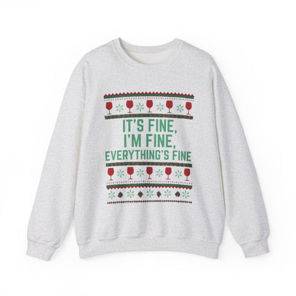 It's Fine, I'm Fine, Everything's Fine Wine Glasses for White - Christmas Sweatshirt | Holiday | Roly Poly Print