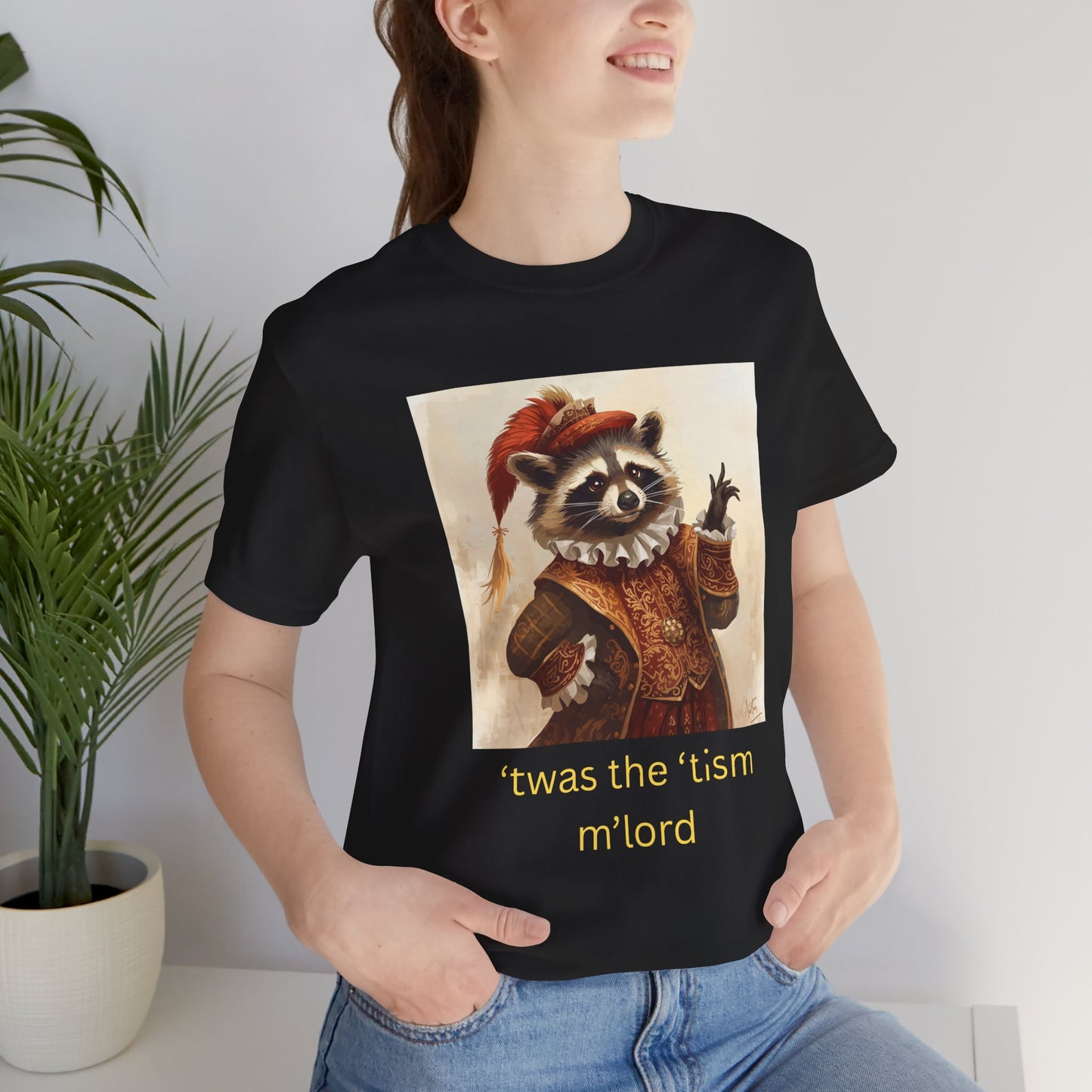 ’twas the ’tism m’lord Medieval Raccoon – T-Shirt | Overstimulated Humor | Roly Poly Print