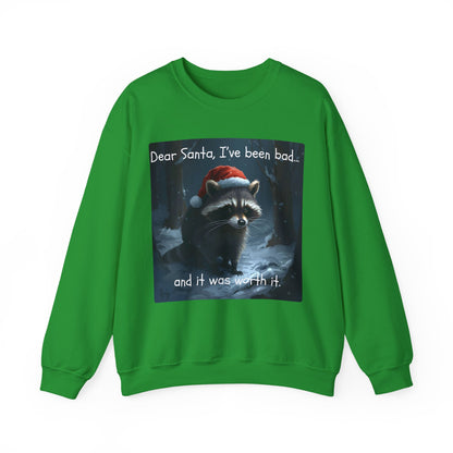 Dear Santa, I've Been Bad and It Was Worth It Raccoon - Christmas Sweatshirt | Pets and Animals | Roly Poly Print