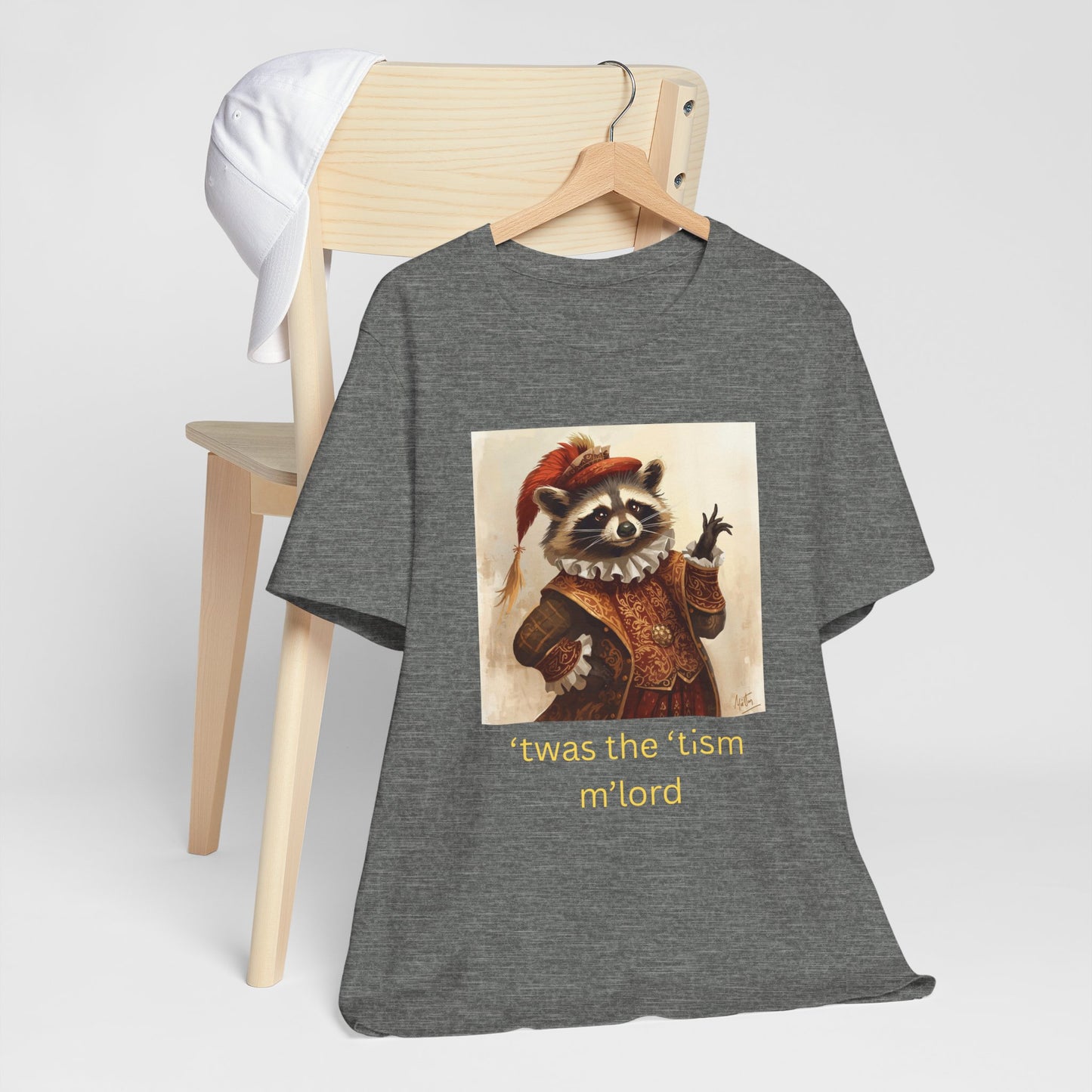 ’twas the ’tism m’lord Medieval Raccoon – T-Shirt | Overstimulated Humor | Roly Poly Print
