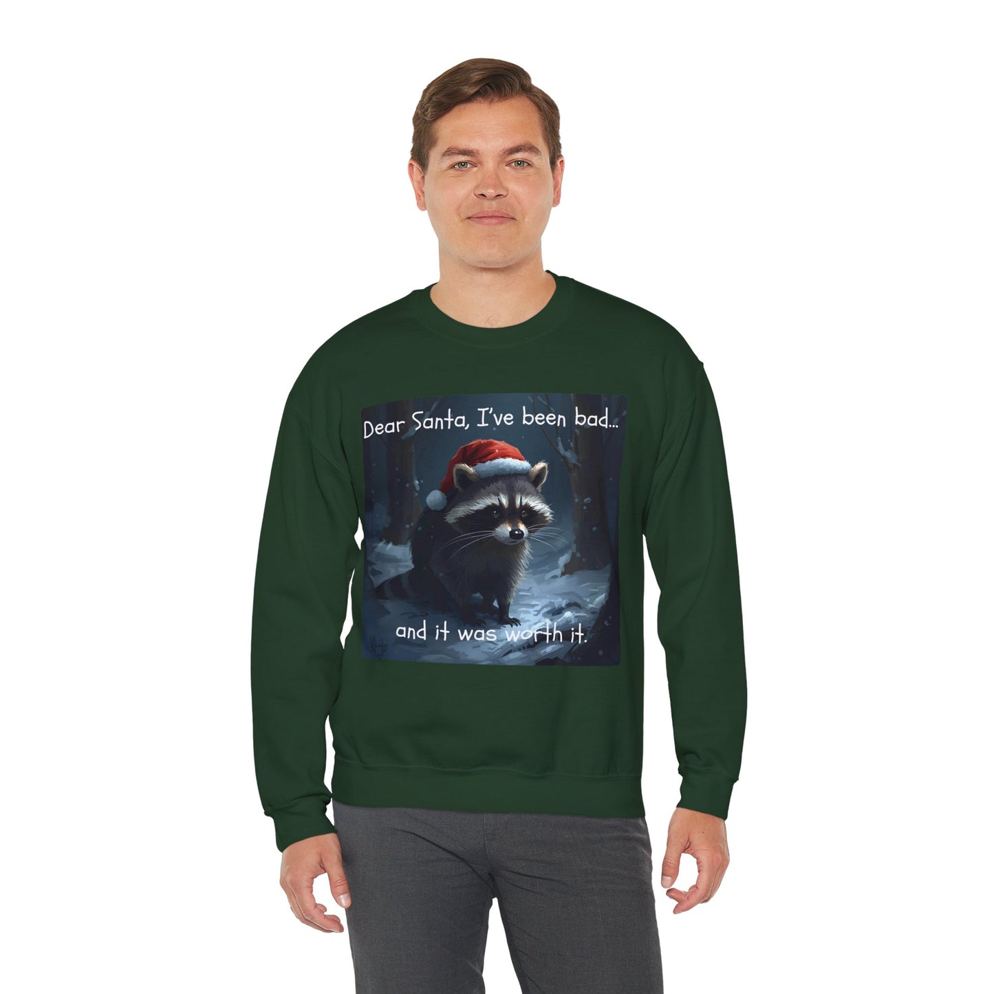 Dear Santa, I've Been Bad and It Was Worth It Raccoon - Christmas Sweatshirt | Pets and Animals | Roly Poly Print