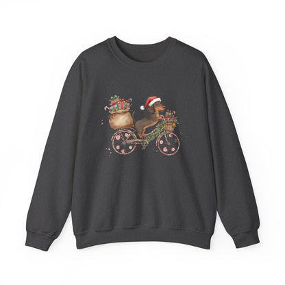 Dachshund on a Bike - Christmas Sweatshirt | Holiday | Roly Poly Print