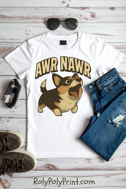 Awr Nawr Corgi T-Shirt — Cute Barking Dog Graphic Tee