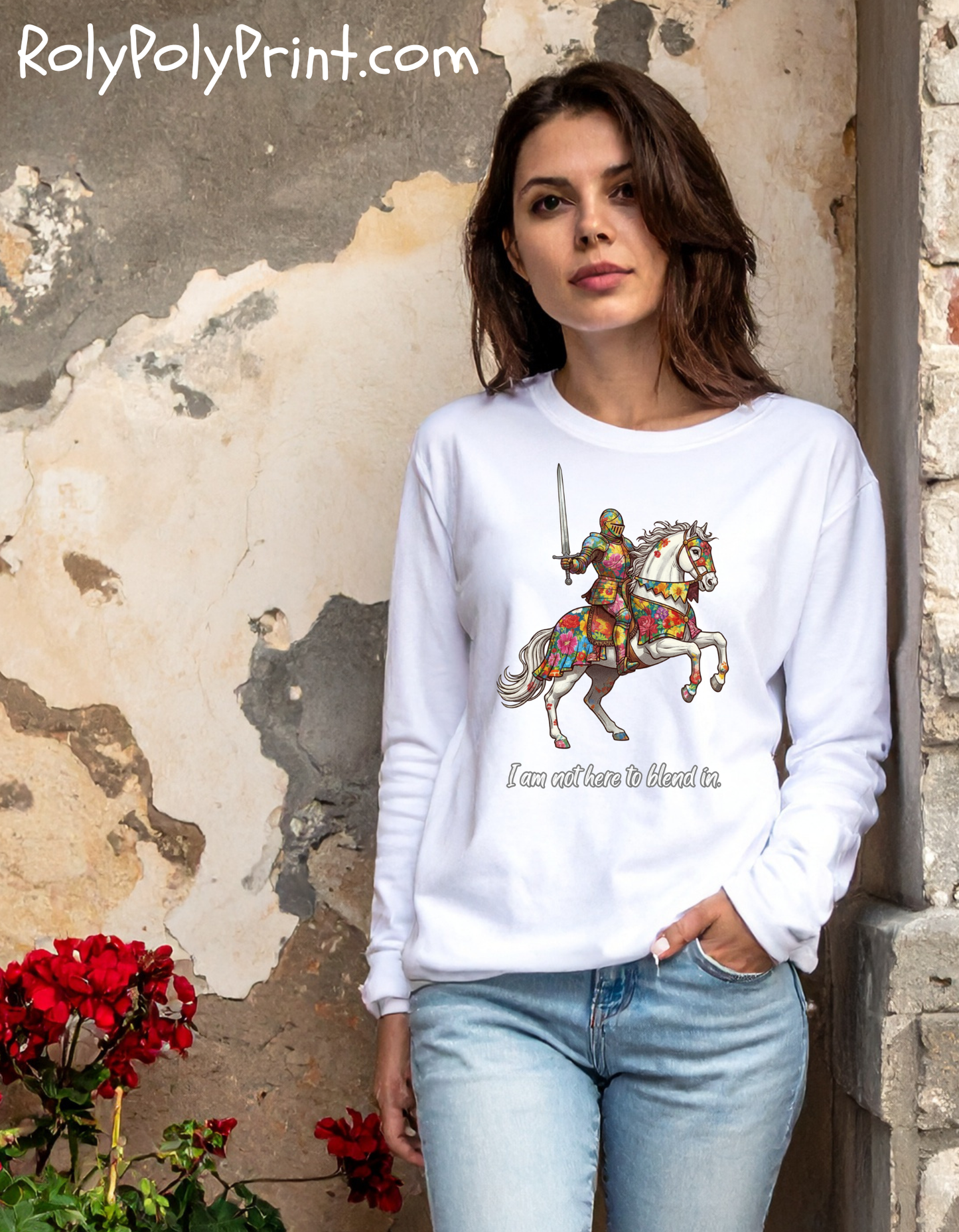I am not here to blend in - Floral Knight Long Sleeve T-Shirt | Pets and Animals | Roly Poly Print