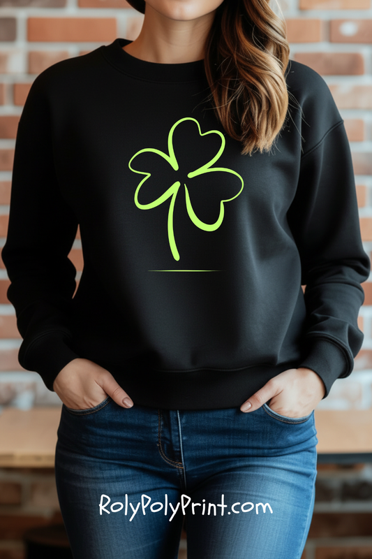 Minimalist Hand-Sketched Shamrock Outline - Sweatshirt | Holiday Spotlight | Roly Poly Print