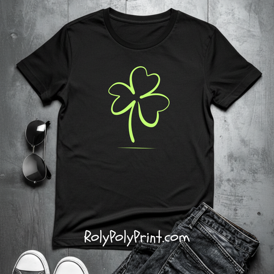 Minimalist Hand-Sketched Shamrock Outline - T-Shirt | Holiday Spotlight | Roly Poly Print
