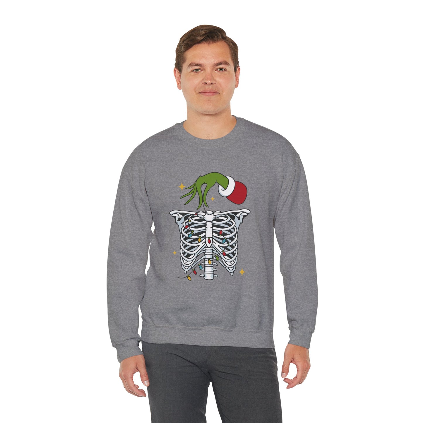 Grinch Holding Your Skeleton Ornaments - Christmas Sweatshirt | Holiday | Roly Poly Print