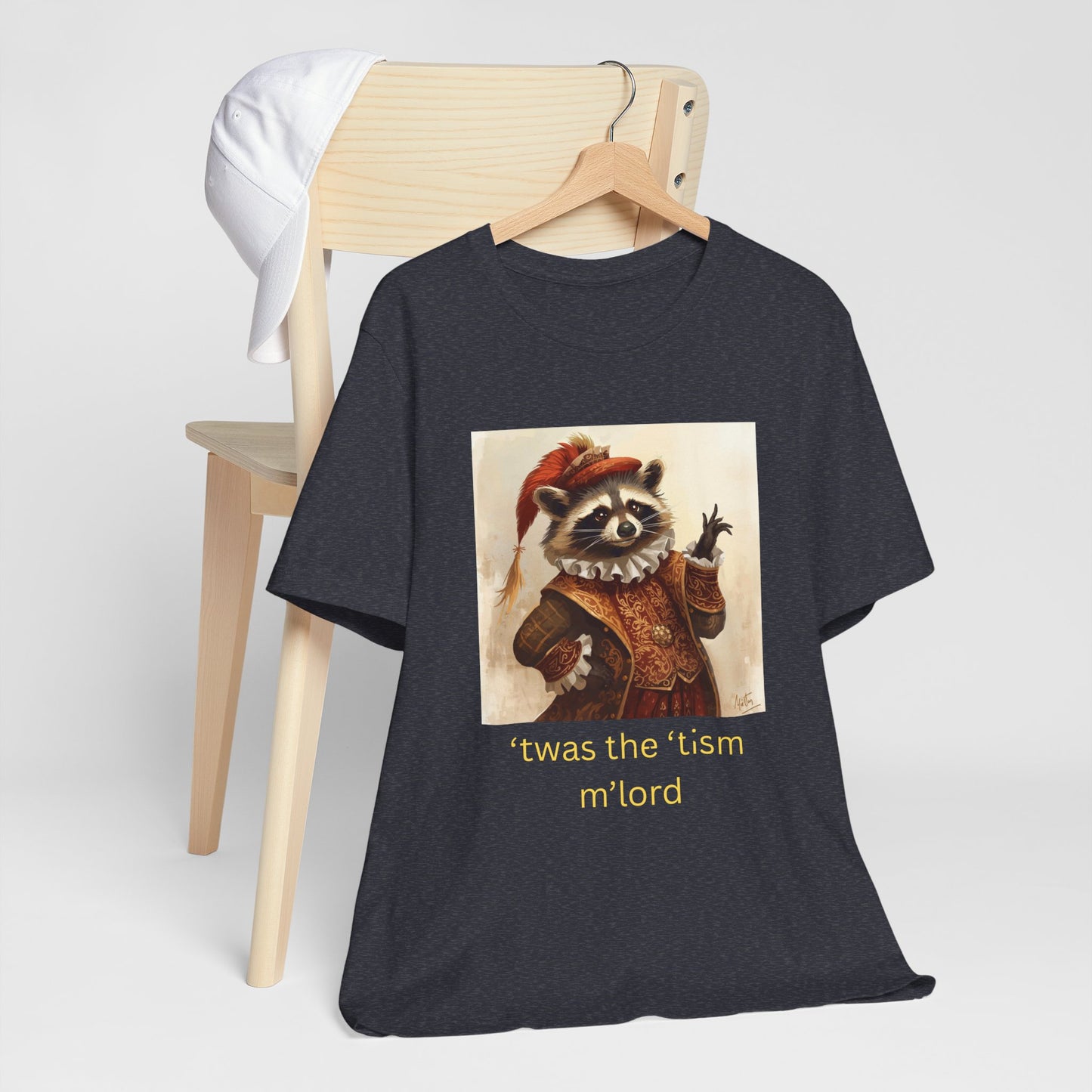 ’twas the ’tism m’lord Medieval Raccoon – T-Shirt | Overstimulated Humor | Roly Poly Print