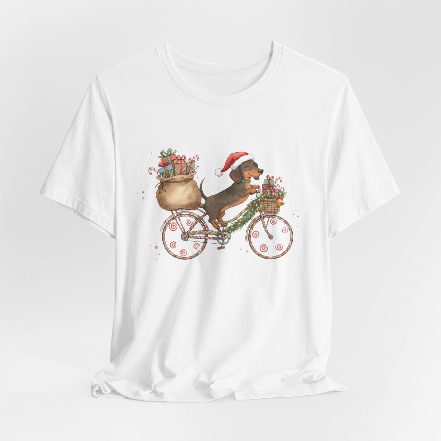Dachshund Christmas Bike - Christmas T‑Shirt | Holiday | Roly Poly Print