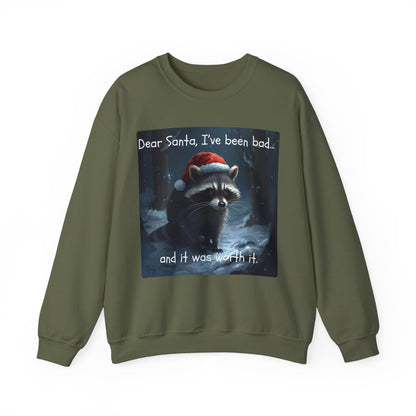 Dear Santa, I've Been Bad and It Was Worth It Raccoon - Christmas Sweatshirt | Pets and Animals | Roly Poly Print